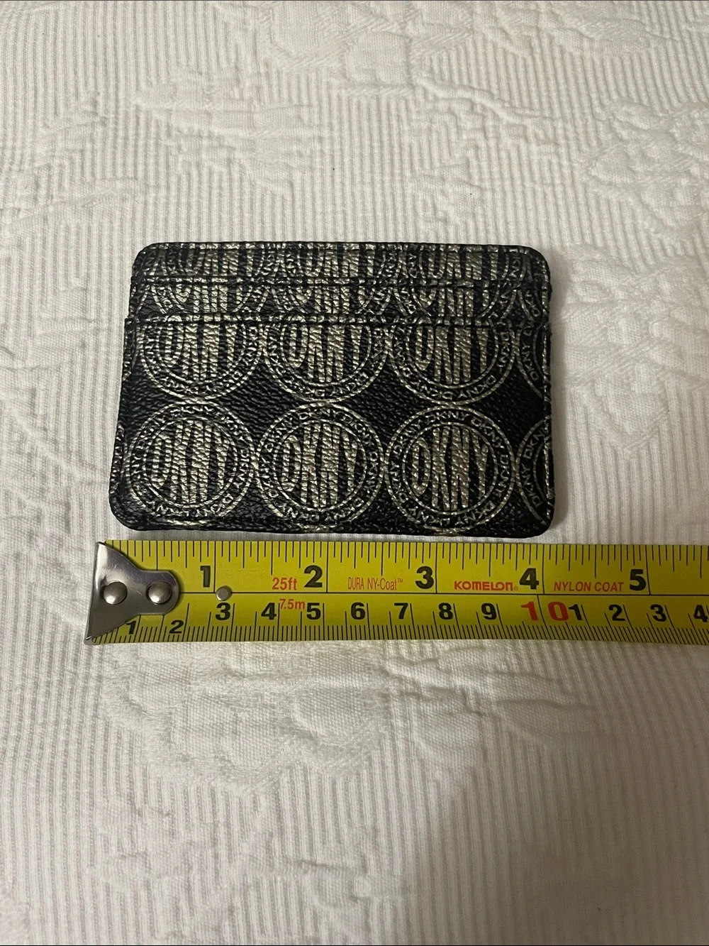 DKNY Black Card Holder with Gold Monogram Print